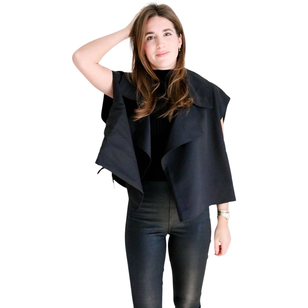 Bucket List Black Draped Waterfall Vest Cape Jacket Open Front Size‎ Small - Picture 2 of 16